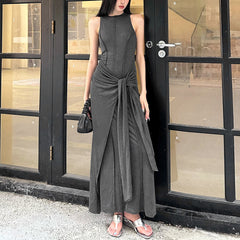 Women Casual Sleeveless Slim Long Dresses