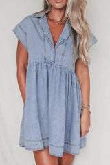 Women Cap Sleeve Denim Babydoll Dress