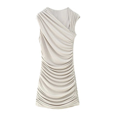 Women Asymmetric Neckline Sleeveless Slim Fit Dress