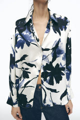 Women Casual Printed Silk Lapel Shirt