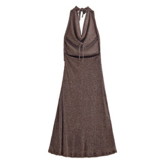Women French Backless Metallic Evening Dress