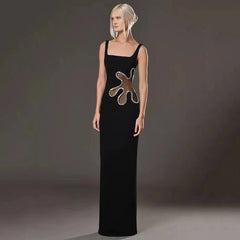 Women Black Sleeveless Mesh Knitted Dress