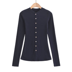 Women Round Neck Single Breasted Slim fit Cardigan Top