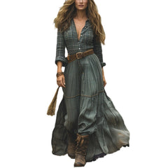 Women Casual Cotton Stripe Long Maxi Dress