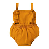 Summer Newborn Girl Sleeveless Bodysuit Solid Color Ruffles Elastic Waist Jumpsuit Casual Playsuit Clothes