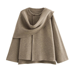 Women Winter Knitted Asymmetric Cape Coat