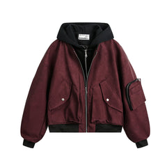 Women Retro Baseball Hooded Jacket