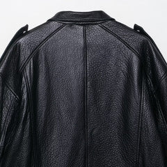 Unisex Leather Flip Collar Bomber Jacket