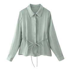Women Casual Bow Lace up Shirt