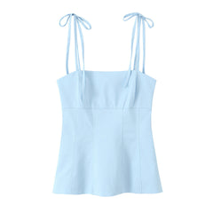 Woman Tie Up Knitted Short Tank Top