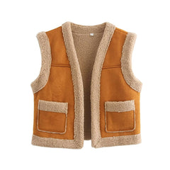 Women Winter Brown Fur Sleeveless Waistcoat