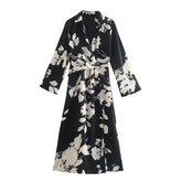 Woman Casual Summer Flower Print Long-Sleeve Dress