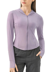 Women Active Zip Up Hooded Long Sleeve Jacket