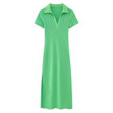 Woman Versatile Polo Neck Short Sleeve Midi Dress