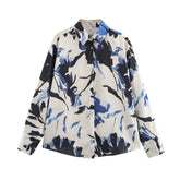 Women Casual Printed Silk Lapel Shirt