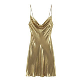 Woman Metal Shimmer Midi Slip Dresses