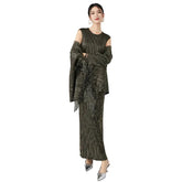 Women Elegant Tassel Shawl Sleeveless Long Dress 2 Piece Set