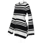 Women Knitted Striped Flare Sleeve Mini Dress