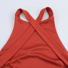 Women Casual Cross Halter Neck Long Dress