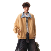 Men Suede Plaid Turn-Down Collar Jacket