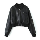 Women Casual Leather Pilot Long Sleeve Jacket