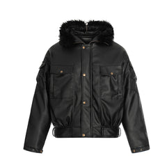 Women Leather PU Zipper Hooded Fashion Jacket