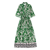 Woman Casual Printed Vintage Long Sleeve Dresses with Belt