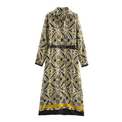 Women Casual Printed Midi Dress with Belt