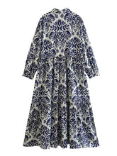Woman Vintage Lapel Front Button Ruffle Dress