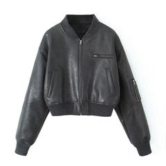 Women Casual Leather Pilot Long Sleeve Jacket