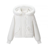 Woman Classic Detachable Fur Collar Hooded Jacket