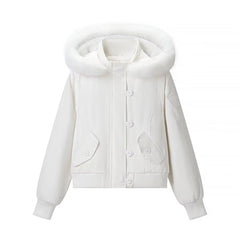Woman Classic Detachable Fur Collar Hooded Jacket
