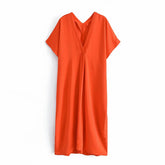 Woman Casual Orange Satin Long Tunics