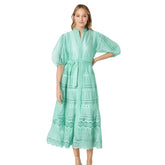 Women Embroidery Single Breasted Spliced Lace Up Dress