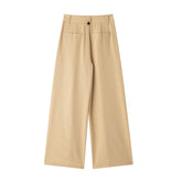 Women Casual Loose Double Pleated Straight Leg Pants