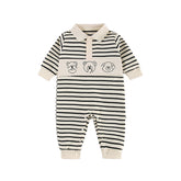 Newborn Boy Baby Striped Bear Lapel Baby Onesie