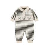 Newborn Boy Baby Striped Bear Lapel Baby Onesie