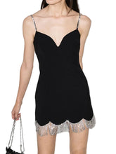 Women Elegant V-Neck High Waist Tassel Spaghetti Strap Dress
