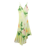 Women V Neck Sexy Tie Dyed Print Pleated Dress