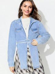 Women Asymmetric Long Denim Top