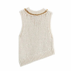 Women Classic Sleeveless Asymmetrical Tanks Top with Chain Detail