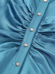 Women Casual Long Sleeve Button-Up Satin Dress
