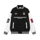 Women Leather Patchwork Contrasting Baseball Jacket