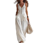 Women Loose Pocket V-neck Jumpsuit