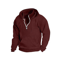 Simple Half-Zip Hoodie Casual Sport Solid Color Hooded Sweatshirt