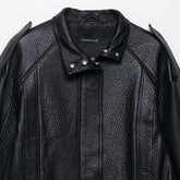 Unisex Leather Flip Collar Bomber Jacket