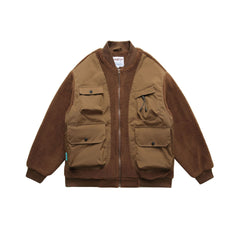 Men Fleece Multi Pocket Bomber Jacket