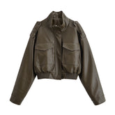 Women Casual Retro PU Pilot Jacket