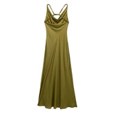 Woman Casual Slim Satin Sleeveless Slip Midi Dresses