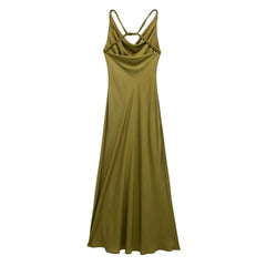 Woman Casual Slim Satin Sleeveless Slip Midi Dresses